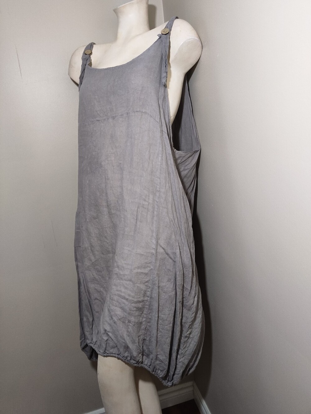 Orange Amore Made in Italy 100% Linen Bubble Hem Dress L/XL Balloon Hem Pockets - Picture 4 of 12